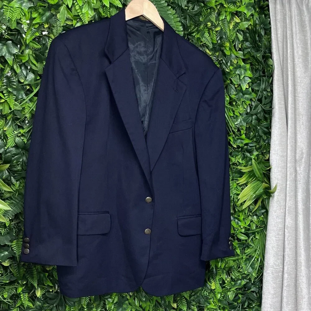 VINTAGE OSCAR DE LA RENTA Jacket‎ Men 44S Blue Blazer 100% Wool Sport Coat Lined